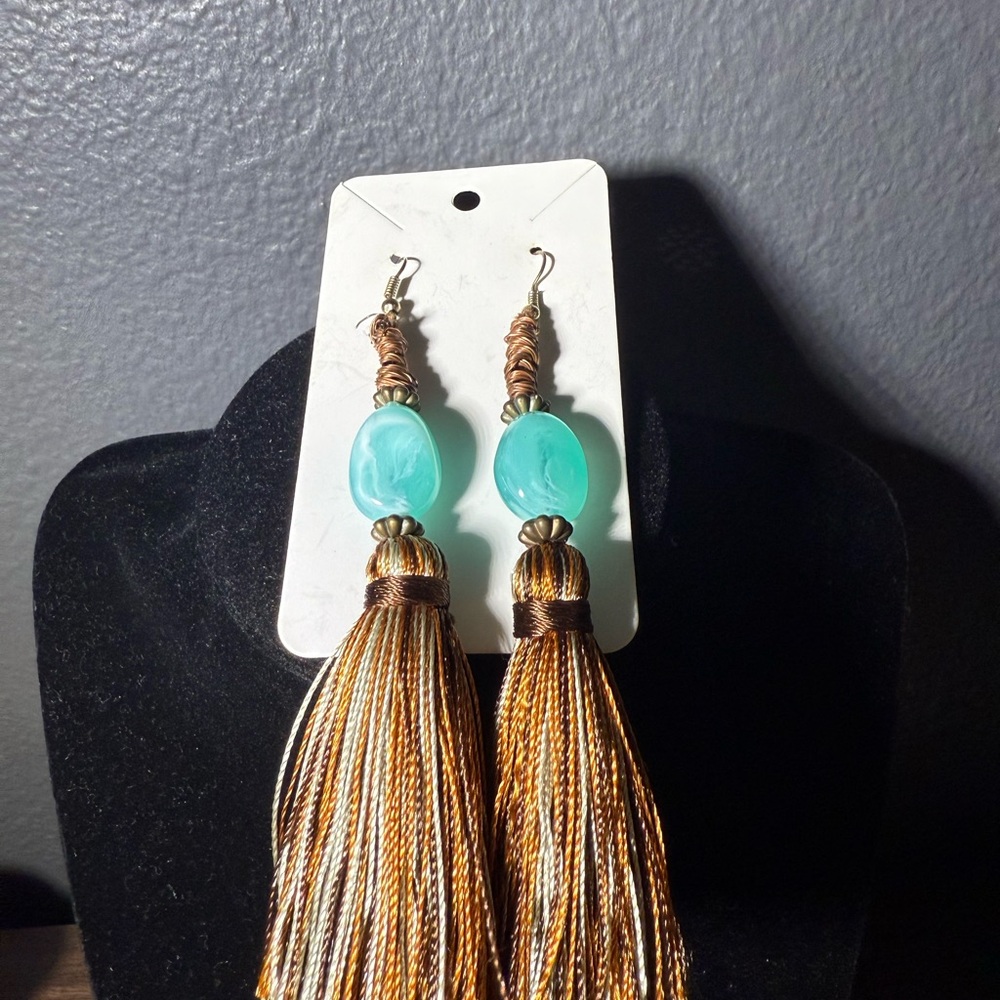 Elegant Gold and Turquoise Tassel Earrings